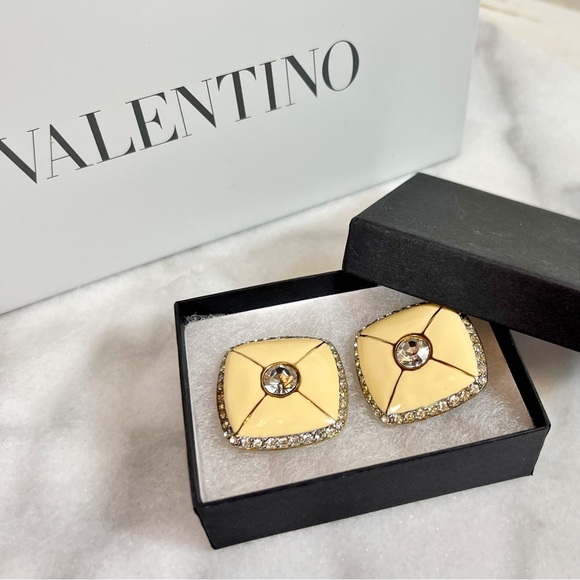 Valentino Garavani Vintage Crystal & Enamel Clip-On Earrings - Picture 9 of 10